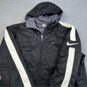 Vintage Y2K Nike Fleece Lined Hooded Jacket Mens XL Nylon Polyester‎ Logo Black
